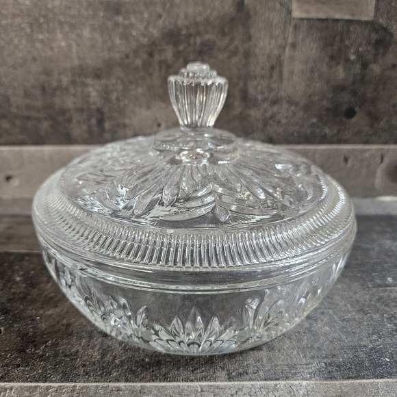 Avon Vintage Clear Pressed Glass Covered Candy Dish - Picture 1 of 5